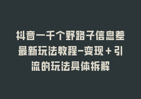 抖音一千个野路子信息差最新玩法教程-变现＋引流的玩法具体拆解868网课-868网课系统868网课系统