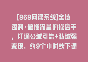 [868网课系统]全域盈利·做懂流量的操盘手，打通公域引流+私域强变现，约9个小时线下课868网课-868网课系统868网课系统