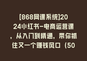 [868网课系统]2024小红书-电商运营课，从入门到精通，带你抓住又一个赚钱风口（50节课）868网课-868网课系统868网课系统