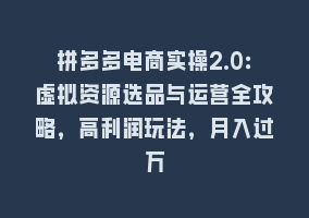 拼多多电商实操2.0：虚拟资源选品与运营全攻略，高利润玩法，月入过万868网课-868网课系统868网课系统