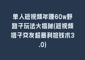 单人短视频年赚60w野路子玩法大揭秘(短视频搭子交友超暴利捡钱术3.0)868网课-868网课系统868网课系统