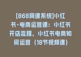 [868网课系统]小红书·电商运营课：小红书开店流程，小红书电商如何运营（18节视频课）868网课-868网课系统868网课系统