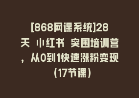 [868网课系统]28天 小红书 突围培训营，从0到1快速涨粉变现（17节课）868网课-868网课系统868网课系统