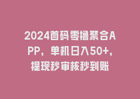 2024首码零撸聚合APP，单机日入50+，提现秒审核秒到账868网课-868网课系统868网课系统