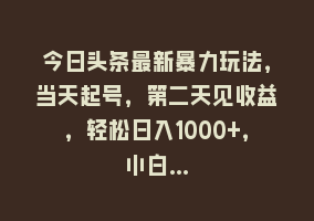 今日头条最新暴力玩法，当天起号，第二天见收益，轻松日入1000+，小白…868网课-868网课系统868网课系统