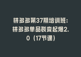 拼多多第37期培训班：拼多多单品裂变起爆2.0（17节课）868网课-868网课系统868网课系统