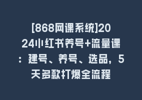 [868网课系统]2024小红书养号+流量课：建号、养号、选品，5天多款打爆全流程868网课-868网课系统868网课系统