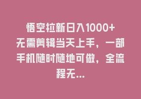 悟空拉新日入1000+无需剪辑当天上手，一部手机随时随地可做，全流程无…868网课-868网课系统868网课系统