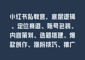 小红书私教营，底层逻辑、定位赛道、账号包装、内容策划、选题搭建、爆款创作、涨粉技巧、推广变现等等868网课-868网课系统868网课系统