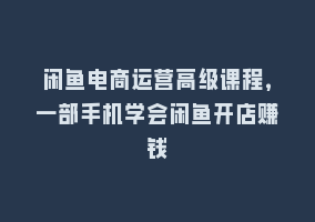 闲鱼电商运营高级课程，一部手机学会闲鱼开店赚钱868网课-868网课系统868网课系统