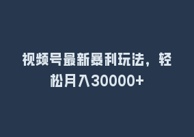 视频号最新暴利玩法，轻松月入30000+868网课-868网课系统868网课系统