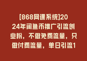 [868网课系统]2024年闲鱼币推广引流创业粉，不做免费流量，只做付费流量，单日引流100+868网课-868网课系统868网课系统