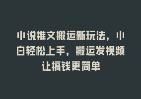 小说推文搬运新玩法，小白轻松上手，搬运发视频让搞钱更简单868网课-868网课系统868网课系统