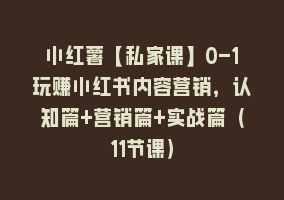 小红薯【私家课】0-1玩赚小红书内容营销，认知篇+营销篇+实战篇（11节课）868网课-868网课系统868网课系统