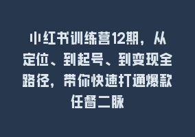 小红书训练营12期，从定位、到起号、到变现全路径，带你快速打通爆款任督二脉868网课-868网课系统868网课系统