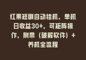 红果短剧自动挂机，单机日收益30+，可矩阵操作，附带（破解软件）+养机全流程868网课-868网课系统868网课系统