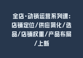 全店·动销运营系列课：店铺定位/供应简化/选品/店铺权重/产品布局/上新868网课-868网课系统868网课系统