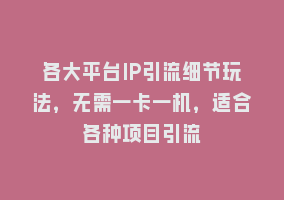 各大平台IP引流细节玩法，无需一卡一机，适合各种项目引流868网课-868网课系统868网课系统