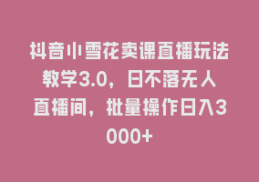 抖音小雪花卖课直播玩法教学3.0，日不落无人直播间，批量操作日入3000+868网课-868网课系统868网课系统