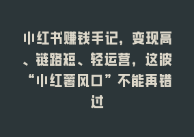 小红书赚钱手记，变现高、链路短、轻运营，这波“小红薯风口”不能再错过868网课-868网课系统868网课系统