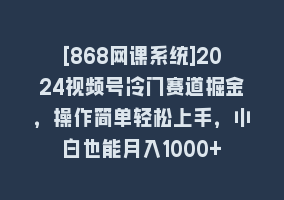 [868网课系统]2024视频号冷门赛道掘金，操作简单轻松上手，小白也能月入1000+868网课-868网课系统868网课系统