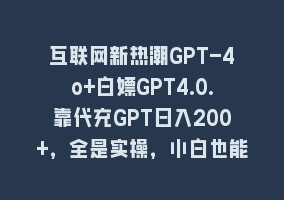 互联网新热潮GPT-4o+白嫖GPT4.0.靠代充GPT日入200+，全是实操，小白也能上手868网课-868网课系统868网课系统