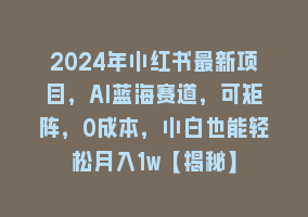 2024年小红书最新项目，AI蓝海赛道，可矩阵，0成本，小白也能轻松月入1w【揭秘】868网课-868网课系统868网课系统