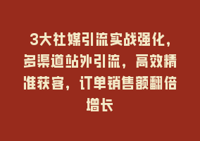 3大社媒引流实战强化，多渠道站外引流，高效精准获客，订单销售额翻倍增长868网课-868网课系统868网课系统