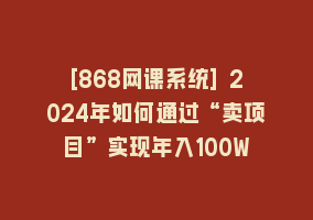 [868网课系统] 2024年如何通过“卖项目”实现年入100W868网课-868网课系统868网课系统