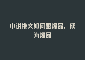 小说推文如何跟爆品，成为爆品868网课-868网课系统868网课系统