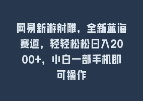 网易新游射雕，全新蓝海赛道，轻轻松松日入2000+，小白一部手机即可操作868网课-868网课系统868网课系统