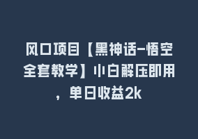 风口项目【黑神话-悟空全套教学】小白解压即用，单日收益2k868网课-868网课系统868网课系统