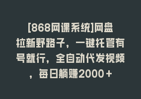 [868网课系统]网盘拉新野路子，一键托管有号就行，全自动代发视频，每日躺赚2000＋868网课-868网课系统868网课系统