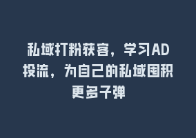 私域打粉获客，学习AD投流，为自己的私域囤积更多子弹868网课-868网课系统868网课系统