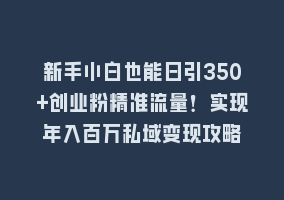 新手小白也能日引350+创业粉精准流量！实现年入百万私域变现攻略868网课-868网课系统868网课系统