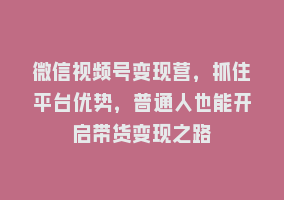 微信视频号变现营，抓住平台优势，普通人也能开启带货变现之路868网课-868网课系统868网课系统