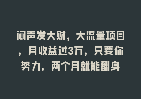 闷声发大财，大流量项目，月收益过3万，只要你努力，两个月就能翻身868网课-868网课系统868网课系统