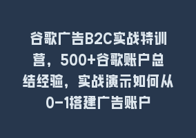 谷歌广告B2C实战特训营，500+谷歌账户总结经验，实战演示如何从0-1搭建广告账户868网课-868网课系统868网课系统