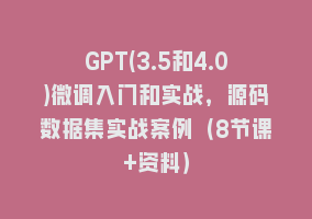 GPT(3.5和4.0)微调入门和实战，源码数据集实战案例（8节课+资料）868网课-868网课系统868网课系统