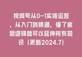 视频号从0-1实操运营，从入门到精通，懂了底层逻辑就可以延伸所有知识（更新2024.7）868网课-868网课系统868网课系统