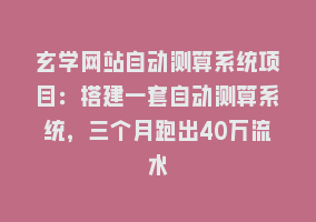 玄学网站自动测算系统项目：搭建一套自动测算系统，三个月跑出40万流水868网课-868网课系统868网课系统