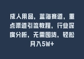 成人用品，蓝海赛道，重点渠道引流教程，行业深度分析，无需囤货，轻松月入5W+868网课-868网课系统868网课系统