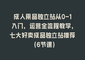 成人用品独立站从0-1入门，运营全流程教学，七大好卖成品独立站推荐（6节课）868网课-868网课系统868网课系统