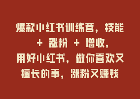 爆款小红书训练营，技能 + 涨粉 + 增收，用好小红书，做你喜欢又擅长的事，涨粉又赚钱868网课-868网课系统868网课系统