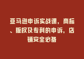 亚马逊申诉实战课，商标、版权及专利的申诉，店铺安全必备868网课-868网课系统868网课系统