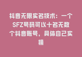 抖音无限实名技术：一个SFZ号码可以十名无数个抖音账号，具体自己实操868网课-868网课系统868网课系统