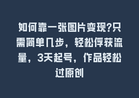 如何靠一张图片变现?只需简单几步，轻松俘获流量，3天起号，作品轻松过原创868网课-868网课系统868网课系统