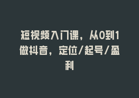 短视频入门课，从0到1做抖音，定位/起号/盈利868网课-868网课系统868网课系统