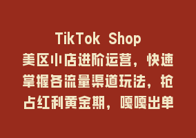 TikTok Shop美区小店进阶运营，快速掌握各流量渠道玩法，抢占红利黄金期，嘎嘎出单868网课-868网课系统868网课系统