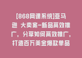 [868网课系统]亚马逊 大卖家-新品高效推广，分享如何高效推广，打造百万美金爆款单品868网课-868网课系统868网课系统